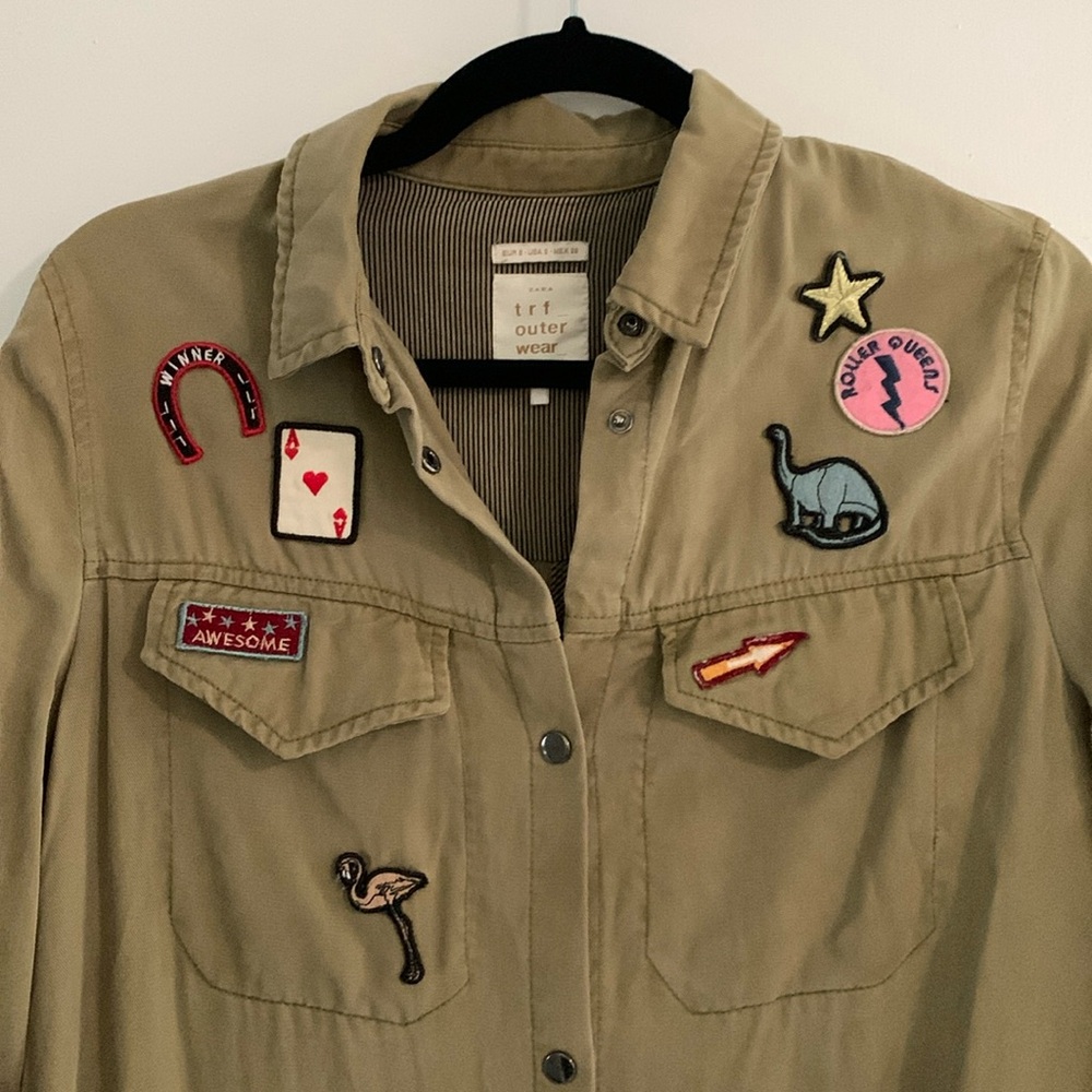 ZARA TRF outerwear olive trench shirt dress with patches